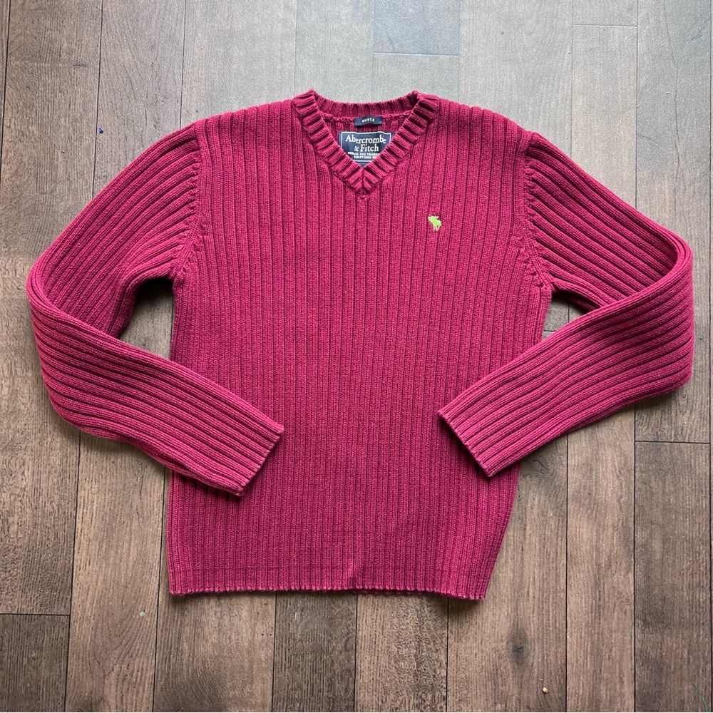 Abercrombie & Fitch Men Red 100% cotton Knit  Sweater Large Muscle Fit academia